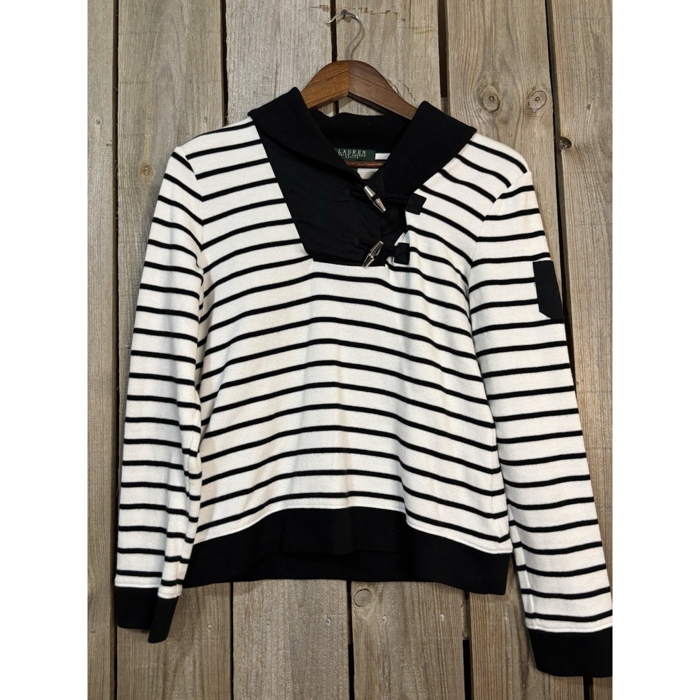 Lauren Ralph Lauren Petite Stripe Cotton Toggle Neck Sweater PM